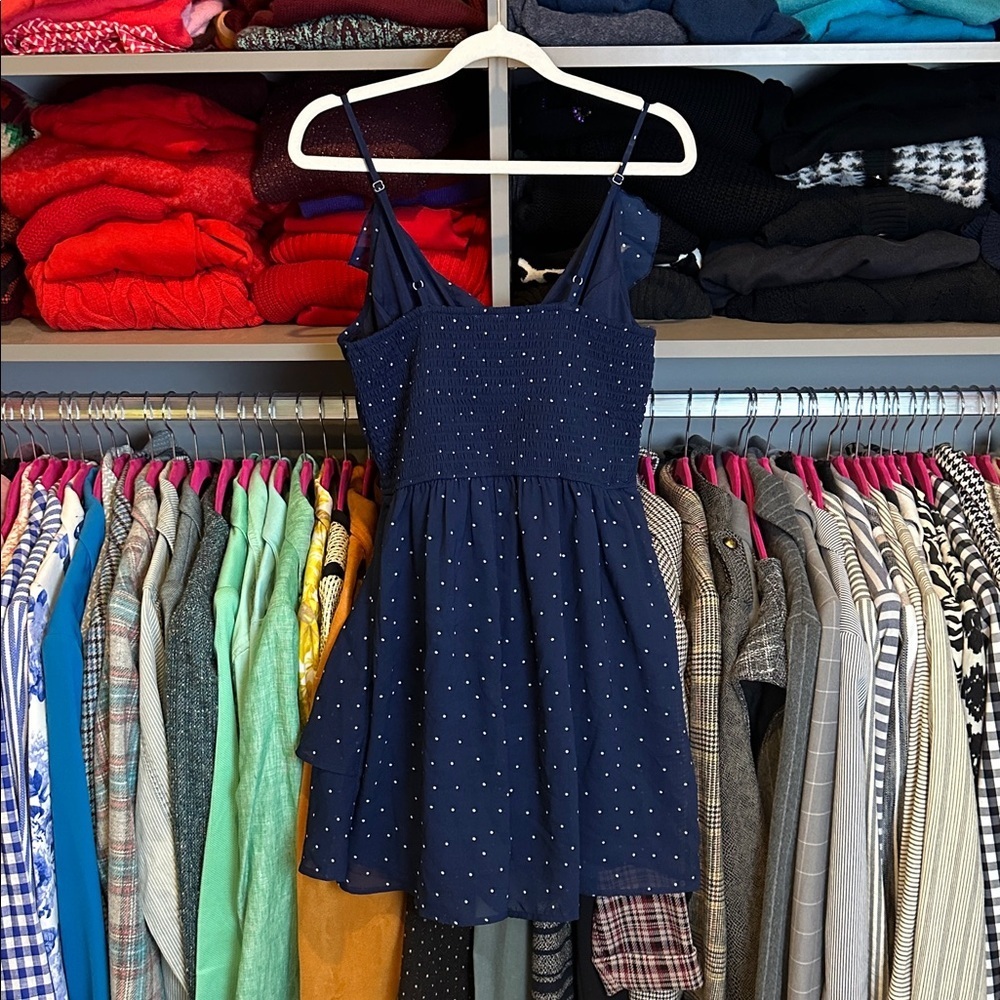 Japna navy/white polka dot adjustable strap v neck smocked romper size M - Picture 3 of 3